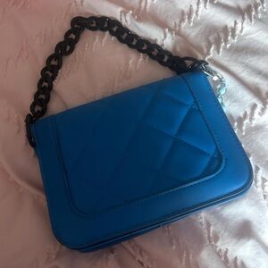 Blue Quilted Chain Shoulder Bag